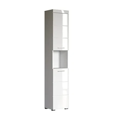 Image de Trendteam Smart Meuble Haut / Placard Mural de Salle Bain Amanda, 37 x 190 31 cm en Blanc Brillant avec un Compartiment Ouvert