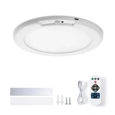 Image de Leselux Plafonnier LED avec Detecteur de Mouvement, 6000mAh Rechargeable Sans Fil Télécommande, Ø19CM Rond Lampe Plafond 3000K 6500K Dimmable, pour Escalier Couloir Garage, Percer
