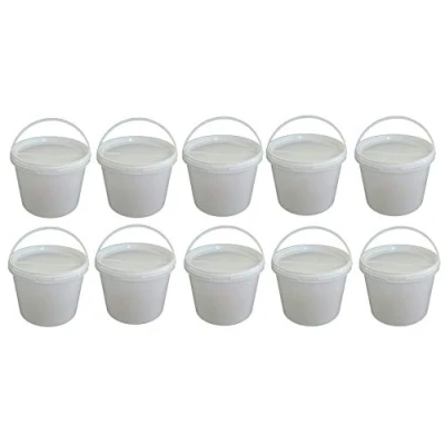 Image de 10 seau de 3 litres avec couvercle blanc, à lait / stockage empilable, miel, en plastique approbation alimentaire, récipients sécurité vide pour farine, eau, pièce
