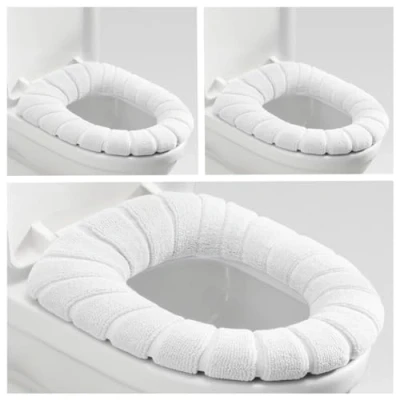 Image de Mmnuagebleu 3pcs WC Housse de siège Antibactérien Chaud et Doux Lavable Extensible pour Abattant Coussinet, Coussin Couverture Toilette (Blanc)