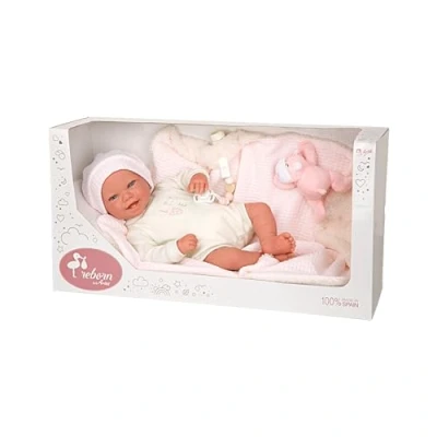 Image de ARIAS ARI98144 Poupée Reborn Viviane de 45 cm avec Couverture et Peluche, bébé réaliste Linge Blanc, tétine tétine, Membres en Vinyle Corps Souple, Jouet pour garçons Filles à partir