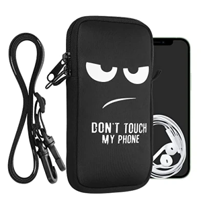 Image de kwmobile Housse de Protection Universelle pour Smartphone XXL 7&quot; Pochette téléphone Portable en néoprène avec Collier Ajustable Blanc Noir