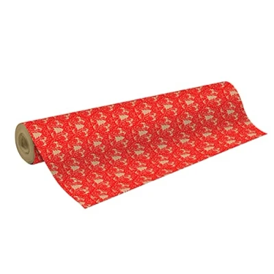 Image de Clairefontaine 223814C Une Bobine Papier Kraft Brut Recyclé Dimensions : 50mx70 cm 70g Motif Sapins, Chevaux fond rouge Recyclé, Idéal pour Emballage Cadeaux, DIY, Loisirs Créatifs