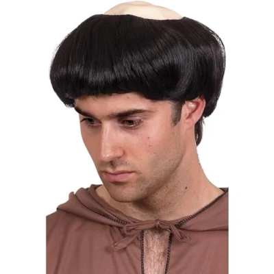 Image de Smiffys Perruque de moine, noire, cheveux courts, avec crâne caoutchouc