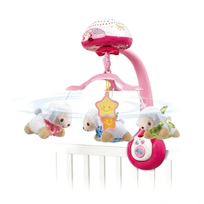 Image de VTech Lumi Mobile Compte Moutons Rose, Musical Lit Bébé, Poussette et Siège Coque avec Télécommande, Projection au Plafond, Berceuses, Bruits Blancs, Cadeau de Naissance Contenu en Français