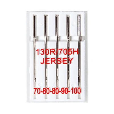 Image de Lot de 20 aiguilles pour machine à coudre jersey, 130 R / 705H, piston plat, en différentes épaisseurs d&#039;aiguilles (70 100)