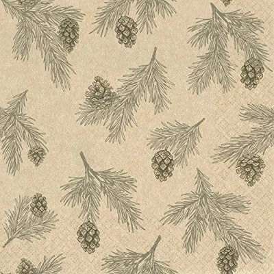 Image de Eco Line Lot de 20 serviettes durables en papier recyclé 100 % branches sapin hiver nature cônes décoration table 33 x cm