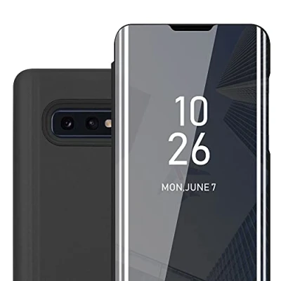 Image de cadorabo Coque Compatible avec Samsung Galaxy S10e en Tourmaline Noir Miroir Clear View Pochette de Protection Fonction Support à 360 Degrés Style Livre Ultra Slim Case