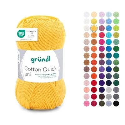Image de Gründl Laine Cotton Quick uni Fils à tricoter et crocheter (100 % coton), 1 pelote 50 g / 125 m, jaune de maïs