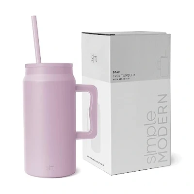 Image de Simple Modern Gobelet Thermique avec Poignée et Paille Grande Carafe d&#039;Eau Isolée en Acier Inoxydable Cadeaux pour Femmes Hommes Trek Collection 1480ml Lavender Mist