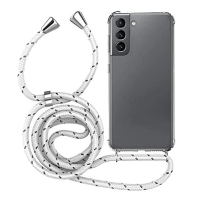 Image de MyGadget Coque Cordon pour Samsung Galaxy S21 Cover Bumper Silicone Transparent avec Collier Case Tour de Cou Protection Anti Choc Lanière Blanc &amp; Noir