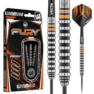 Image de WINMAU Fury Tungstène Steeltip Fléchettes 28 Gramme avec Prism Vols et Vecta Porte empennages (Tiges de fléchettes)