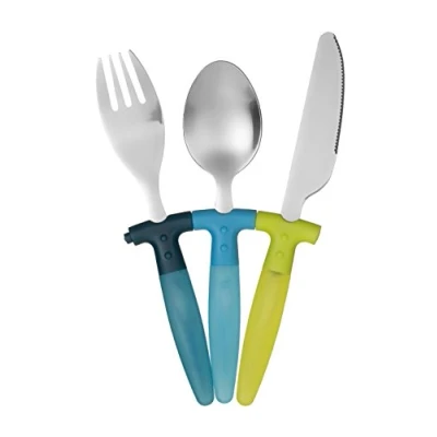 Image de Premier Housewares Lot de 3 18/0 Set Couverts pour Enfants, Couteau, Fourchette et cuillère Parent, Acier Inoxydable, Bleu/Vert, 23 x 15 1.3 cm