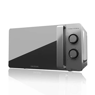 Image de Cecotec Micro ondes ProClean 3160. Revêtement Ready2Clean pour Un Meilleur Nettoyage, Technologie 3D WAVE, Grill 800 W, 20 L. Design élégant avec Porte, 6 Niveaux, Argenté Miroir.