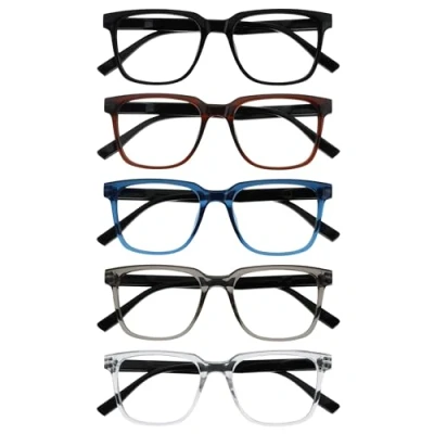 Image de OPULIZE LEO Lunettes de Lecture Lot 5 Monture Rectangulaire Large Noir, Brun, Bleu, Gris, Transparent Hommes Femmes RRRRR55 1237C +2.50