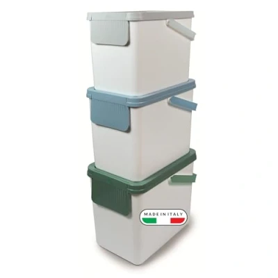 Image de Snips Ensemble de 3 Poubelle Tri Sélectif x 25 litres, Cuisine 26 36 50 cm Couleur Blanche, Made in Italy.