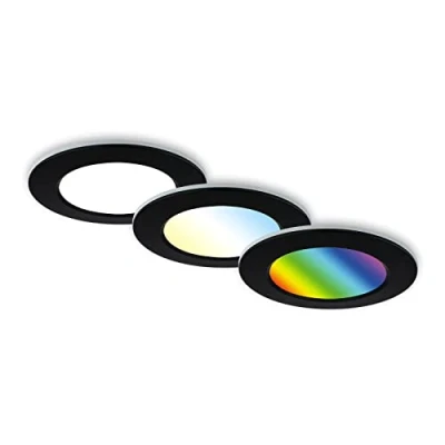 Image de Briloner 7035 035 Lot de 3 lampes LED encastrées au plafond, RGB CCT, spot encastré salle bain, bain IP65, noir, 92x45 (DxH)