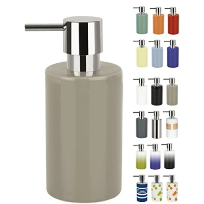 Image de Spirella Seifenspender Tube mit Pumpe Flüssigseifen Spender Porzellan 300ml Langliebig und Robust Taupe/Graubraun