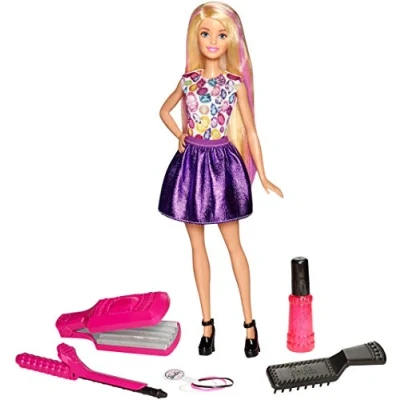 Image de Barbie Poupee Boucles et Couleurs, Appareil à Gaufrer Boucler sans Source de Chaleur Accessoires Inclus, Jouet pour Enfant, DWK49 Exclusivité sur Amazon