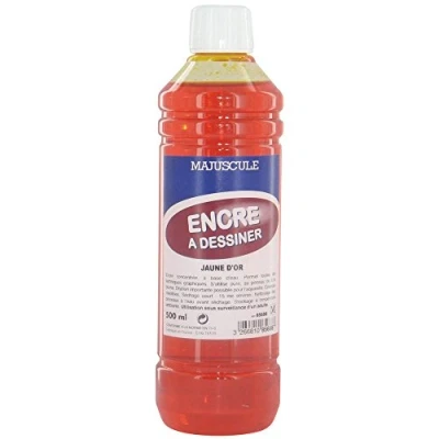 Image de Majuscule Encre À Dessiner Coloris Jaune Or Flacon De 500ml