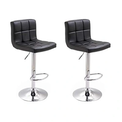 Image de Happy Garden Lot de 2 Tabourets Bar Noir Mike. Chaise Cuisine au Design Moderne avec Assise réglable en Hauteur, Rotation à 360 et Repose Pieds. Dossier Noir.