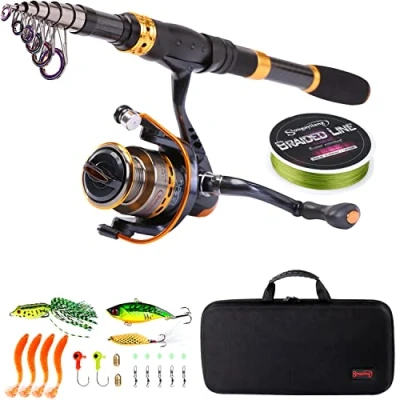 Image de Sougayilang Canne à pêche télescopique et moulinets portables pour en eau douce de mer, idéal les déplacements, Fishing Full Kits with Carrier Case, 1.8M/5.91Ft, Spinning