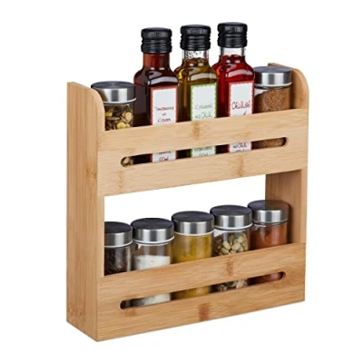Image de Relaxdays Étagère à épices en Bambou, Support Condiments 2 étages, HBT : 25 x 7 cm, pour Plan de Travail, Naturel
