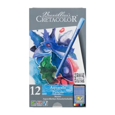 Image de CRETACOLOR Marino, Crayons d&#039;artiste aquarellables, particulièrement résistants à la lumière, 12 couleurs, longue durée de vie, diversité des couleurs