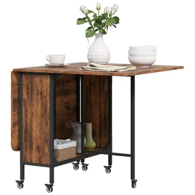 Image de Table pliante de cuisine HOMCOM Extensible salle à manger sur roulettes jusqu&#039;à 6 personnes étagère intégrée, roues