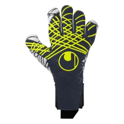 Image de uhlsport Gants de Gardien But Football Prediction Ultragrip Skin Cut agilité maximale et contrôle Balle Maximum avec Une adhérence Ultime, Marine/Blanc/Jaune Fluo