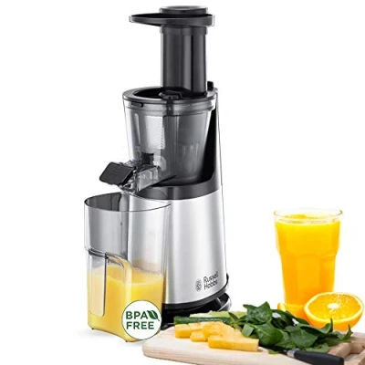 Image de Russell Hobbs Extracteur de jus [Professionnel] Inox (Fruits &amp; légumes, 3 tamis: fin, épais fruits congelés, fonction inversion, pichets gradués séparateur mousse, pichet à pulpe 1,4L) 25170 56