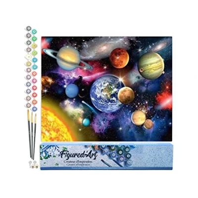 Image de Figured&#039;Art Peinture par Numéro Adulte Système solaire Activité Manuelle Kit de Loisir Créatif DIY d&#039;Art Complet 40x50cm sans châssis en bois