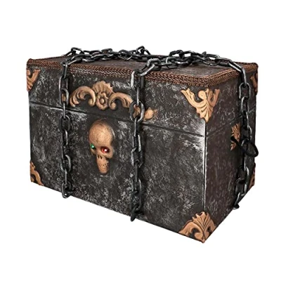 Image de Boland 73049 Coffre au trésor interactif Dimensions : 50 x 31 cm Avec lumière, mouvement sonore Fonctionnement à piles Objet de décoration Pour Halloween, carnaval, fête thème