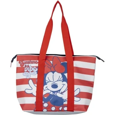 Image de Sac de plage Minnie Mouse Rouge et Blanc 47x33x15cm Fabriqué en Polyester tissu avec fermeture éclair Compartiment principal spacieux Produit Original Espagne