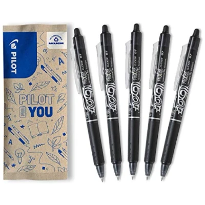 Image de PILOT Lot de 5 Frixion Ball Clicker Stylo rétractable effaçable à encre thermosensible roller rechargeable et ergonomique Noir Pointe moyenne