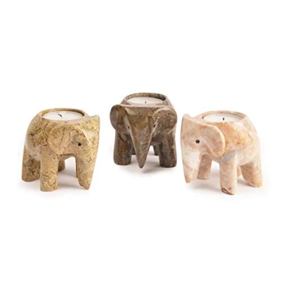Image de Fossilstone Collection Photophore en marbre Motif éléphant