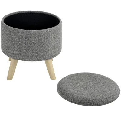 Image de HOMCOM Pouf Rond Repose Pieds Tabouret avec Coffre de Rangement en Bois Design Moderne, Gris