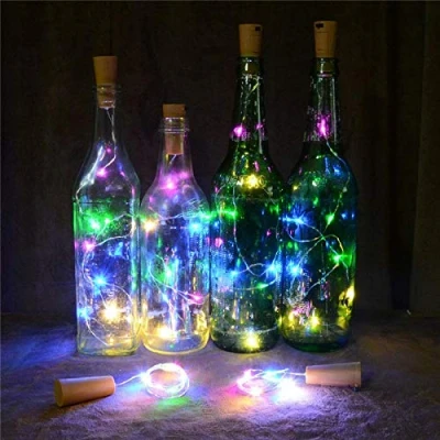 Image de KALUO Lot de 10 guirlandes lumineuses multicolores 3 m avec 30 LED, fil cuivre, guirlande lumineuse en liège à piles pour bouteille vin, étoilée fêtes, mariages,