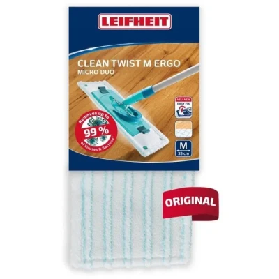 Image de LEIFHEIT Clean Twist M Ergo micro duo 52123 Housse de rechange microfibres pour balai à plat, netie en douceur et absorbant