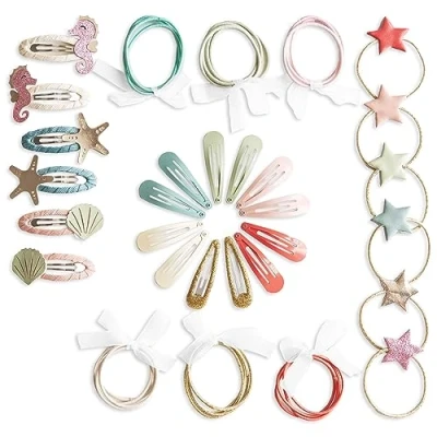 Image de Papierdrachen 48 pinces à cheveux et élastiques spéciaux dans de nombreuses couleurs durables robustes barrettes pour enfants avec paillettes revêtement en tissu Accessoires