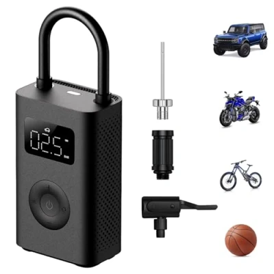 Image de HDeye Mijia Compresseur à Air Portatif 2, 0.2 10.3 bar 3 150 psi, Pompe Electrique Portable avec Batterie 2000 mAh, Chargement USB C, Noir