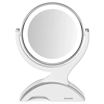 Image de Auxmir Miroir Maquillage Grossissant Lumineux, Double Face Ajustable à 360, 10X / 1X de Table Moderne, USB Recharge, Courtoisie Rechargeable
