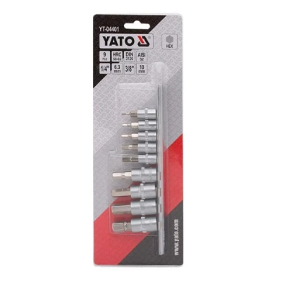 Image de YATO YT 04401 Jeu de douilles 9 héxagonal intérieur Acier chrome vanadium 1/4, 3/8