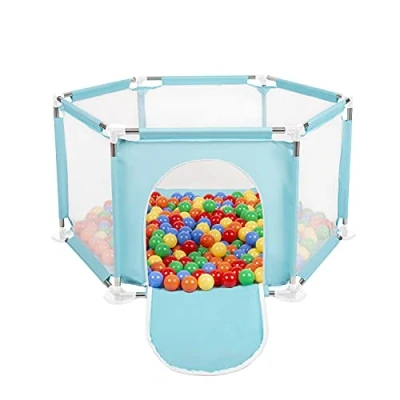 Image de SELONIS Parc Bébé Hexagonal Pliable Avec 200 Balles Plastiques, Mentha:Jaune/Vert/Bleu/Rouge/Orange