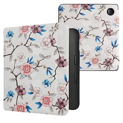 Image de kwmobile Étui Compatible avec Kobo Libra 2 Coque à Rabat magnétique Tablette eReader Similicuir Blanc Rose Clair Bleu