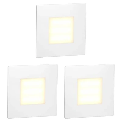 Image de ledscom.de 3 pièces Lumière d&#039;escalier LED/lampe murale encastrée FEX pour l&#039;intérieur et l&#039;extérieur, carrée, 85 x 85mm, blanc chaud