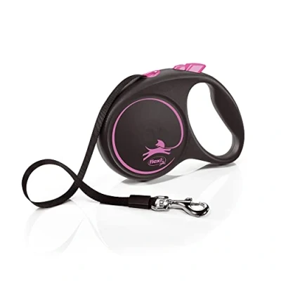 Image de Flexi, Laisse Modèle Black Design, Version Sangle, Forme Moderne et Ergonomique, Système de Guidage perfectionné, à Enrouleur, Made in Germany, Black/Pink, L 5m