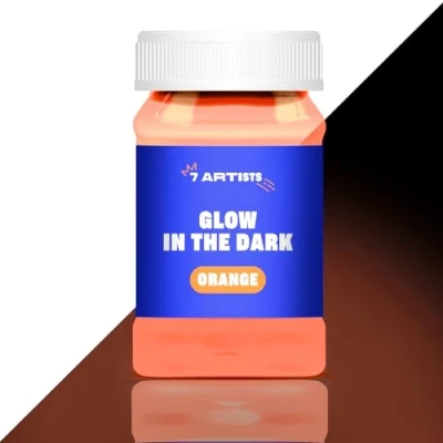 Image de 7 Artists Peinture Phosphorescente Orange Fluo 100 ml Fluorescente dans le Noir Vernis Phosphorescent UV Acrylique