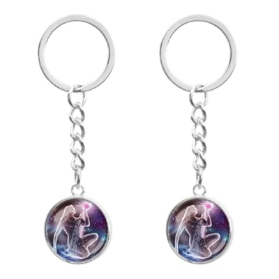 Image de LT Easiyl 2pcs Porte clés Veilleuse du Zodiaque 12 Constellations Lumineux Sphère de Verre Lumineuse Constellation pour Hommes Femmes, Verseau