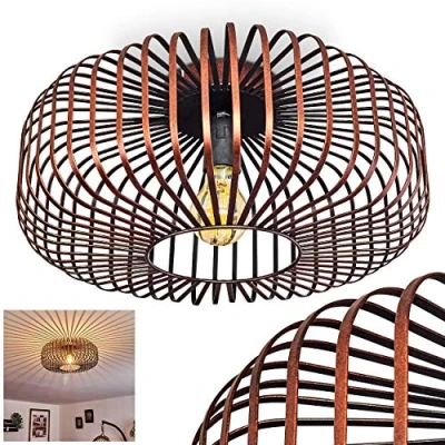 Image de hofstein Plafonnier Wemude en métal cuivré et noir, aspect vieilli, abat jour rétro moderne créant un effet lumineux au plafond, pour 1 ampoule E27, ampoule(s) non incluse(s)
